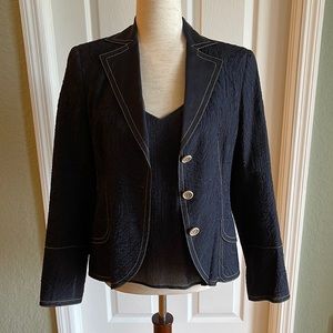 Akris Brocade Navy Blue Silk Blazer with matching Cami